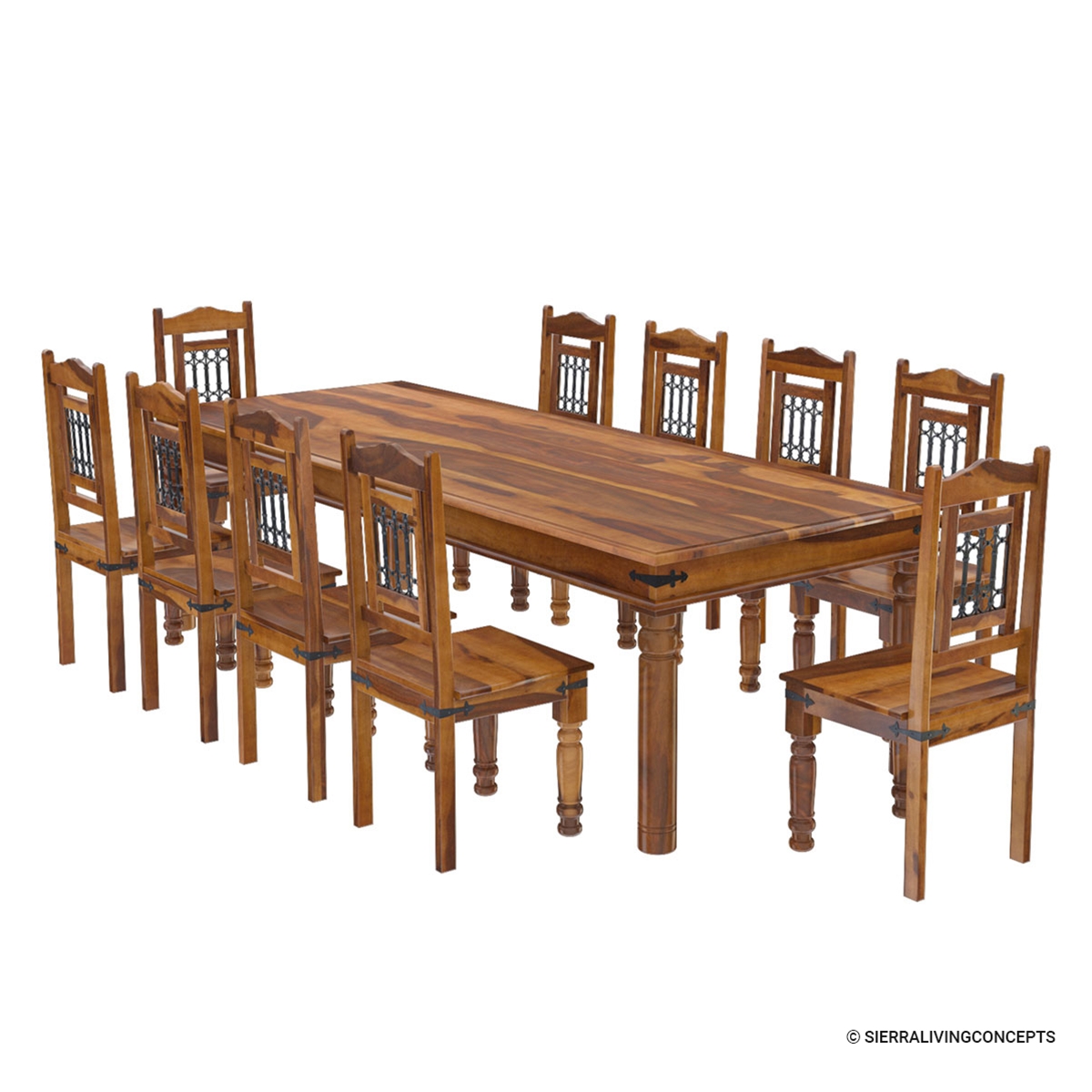 San Francisco Rustic Furniture Large Dining Table with 10 Chairs Set