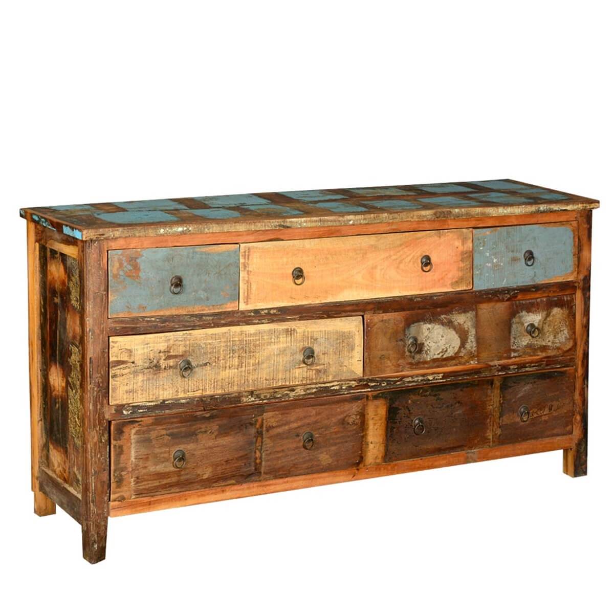 Appalachian Rustic Distressed Reclaimed Wood Long Bedroom Dresser