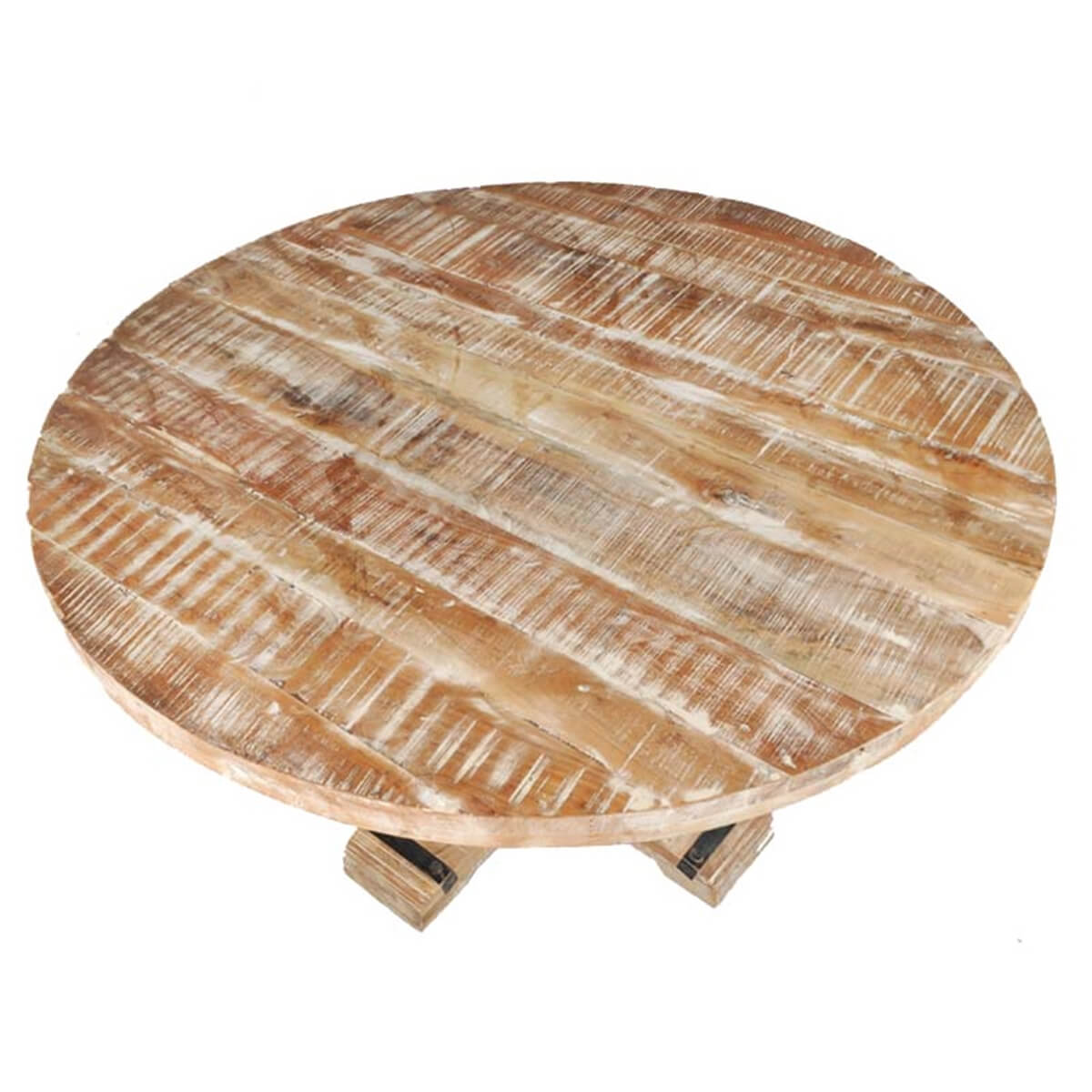 Rustic Mango Wood Pedestal Round Dining Table