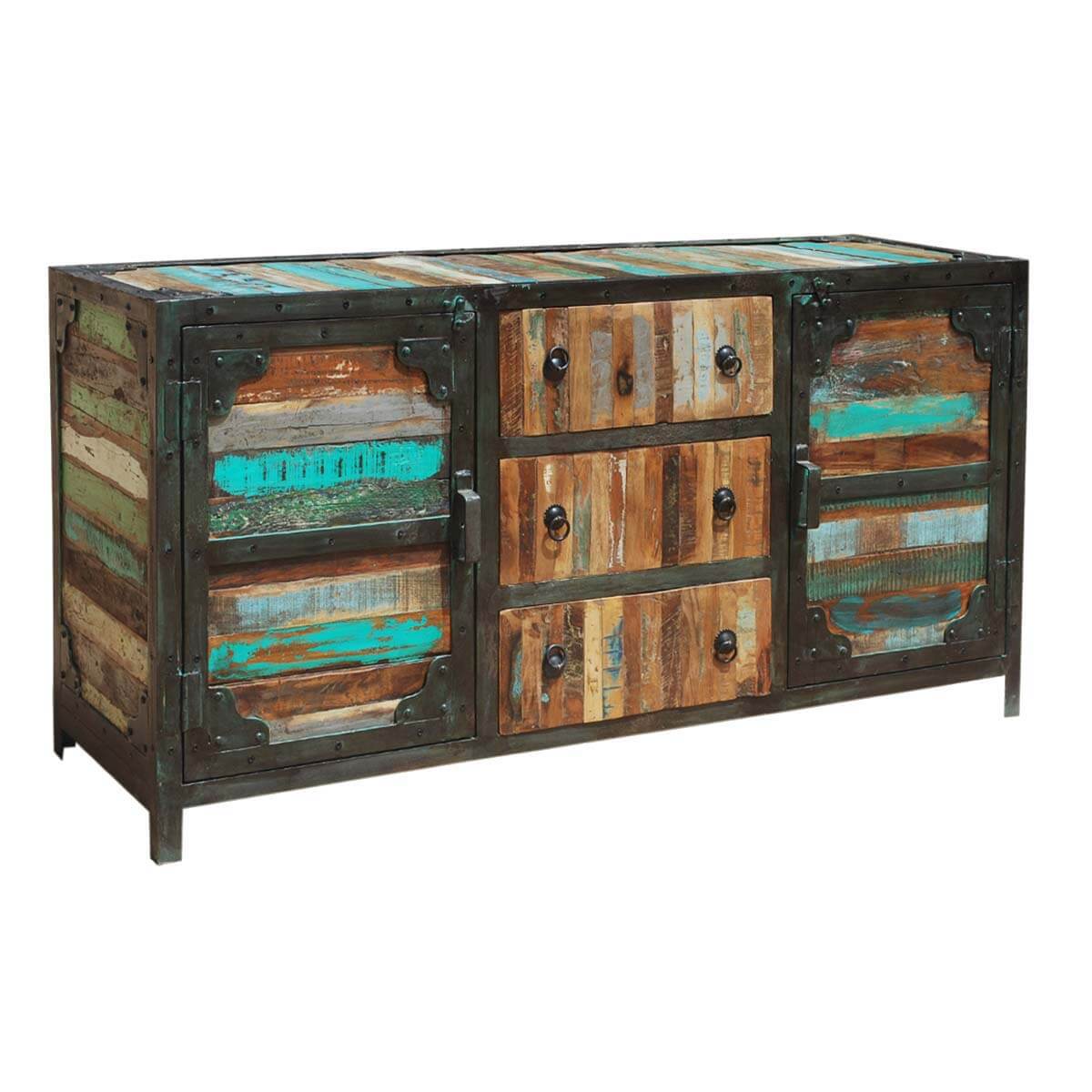 Allenhurst Rustic Reclaimed Wood 3 Drawer Industrial Sideboard Buffet