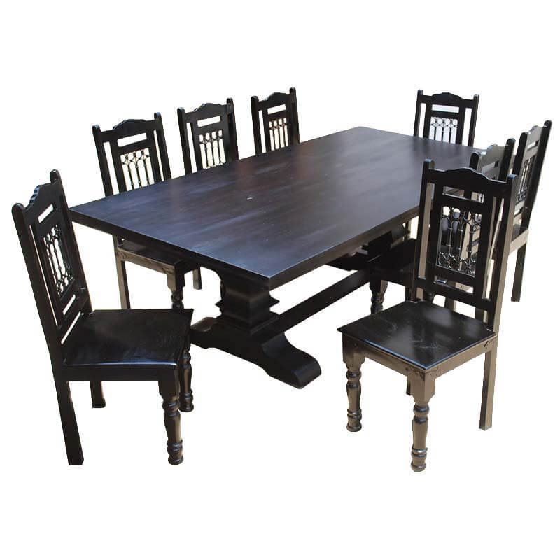 Nottingham Trestle Pedestal Rectangular Wood Dining Table & Chair Set