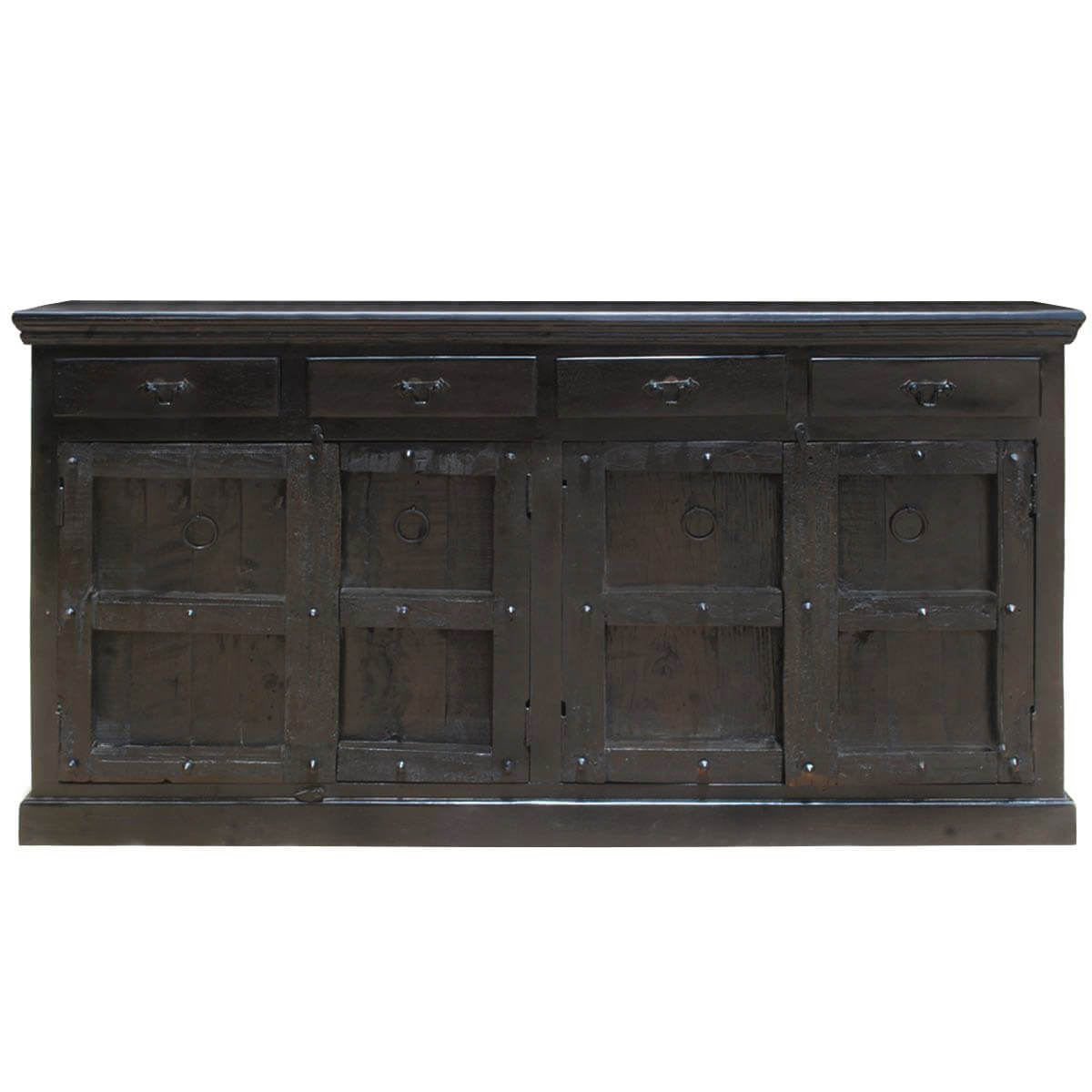 Kansas City Solid Wood 4 Drawer Black Large Sideboard