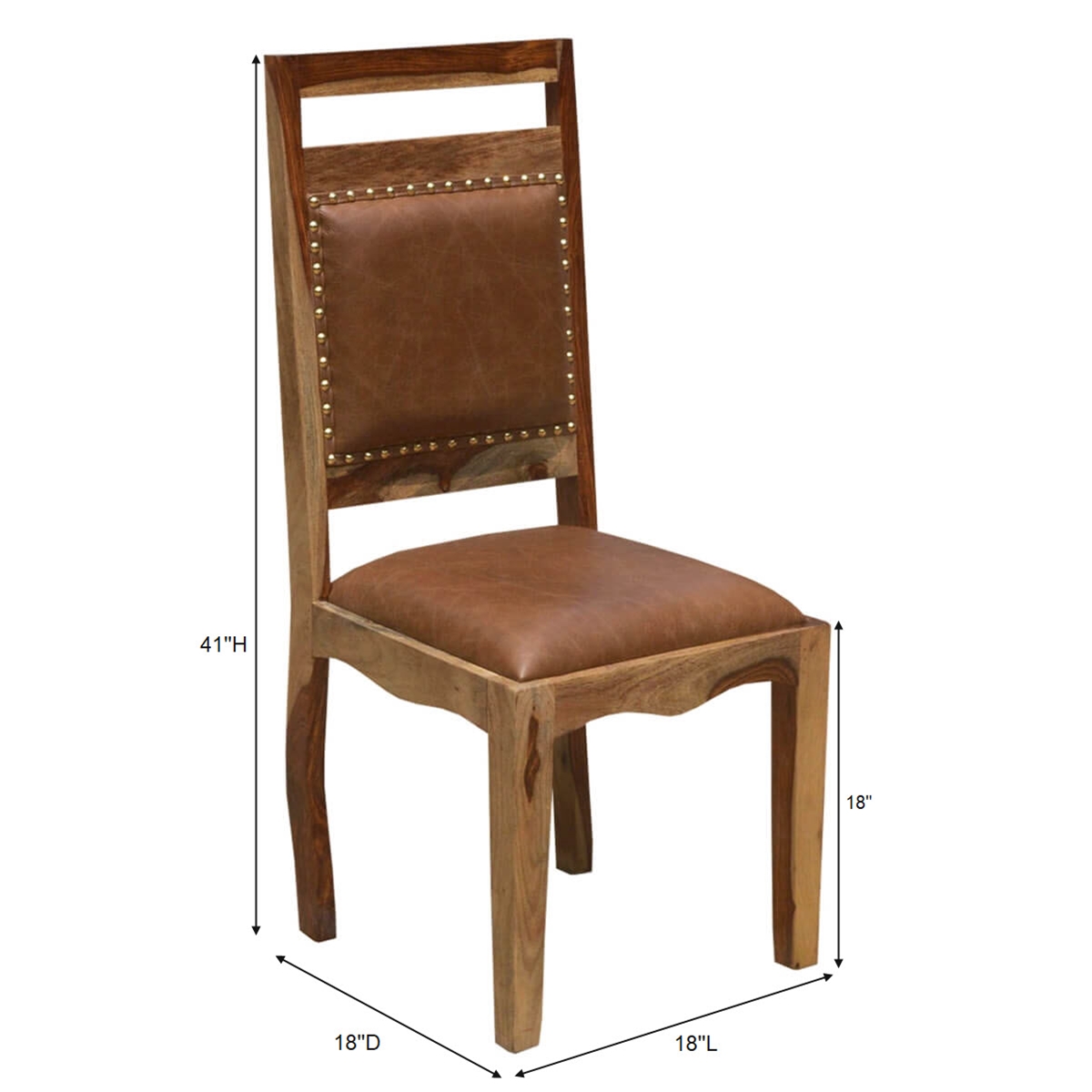 Transitional Rustic Solid Wood & Leather Dining Chair