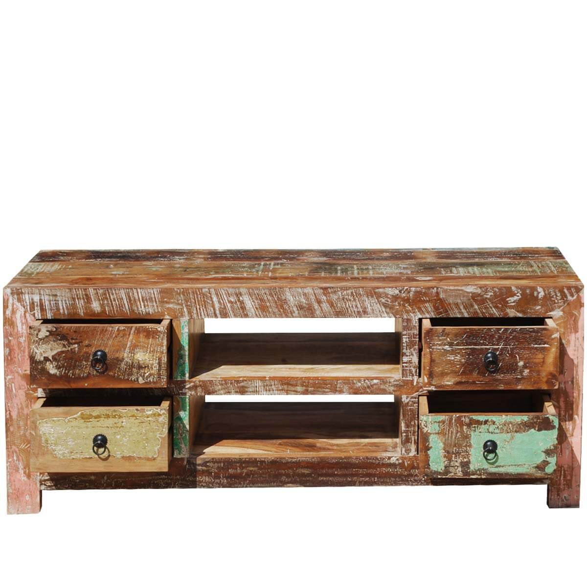 Moultrie Distressed Reclaimed Wood 4 Drawer Rustic Media TV Stand