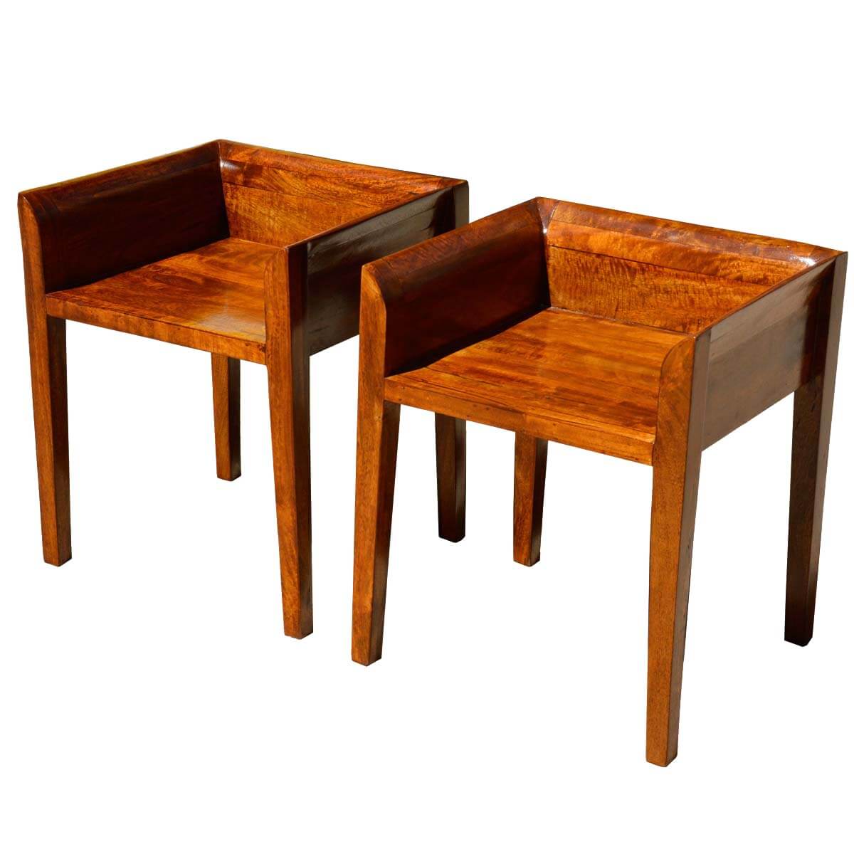 Set of 2 Contemporary Solid Mango Wood Low Back Chairs