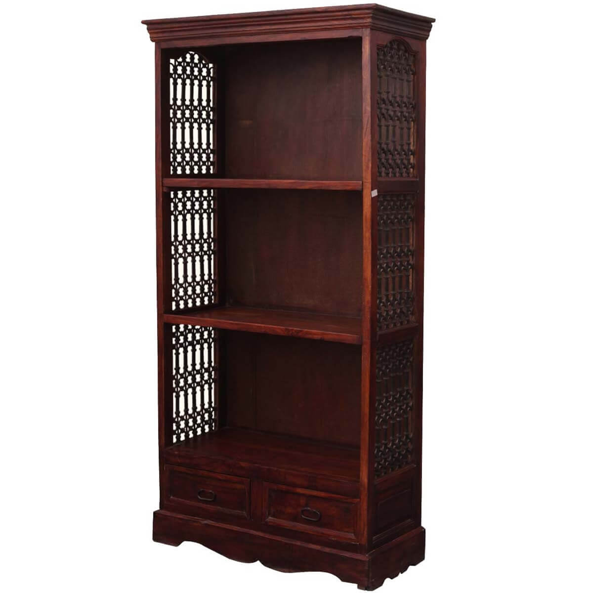 71" Tall Solid Wood & Wrought Iron 3 Shelf Single Home Office Bookcase