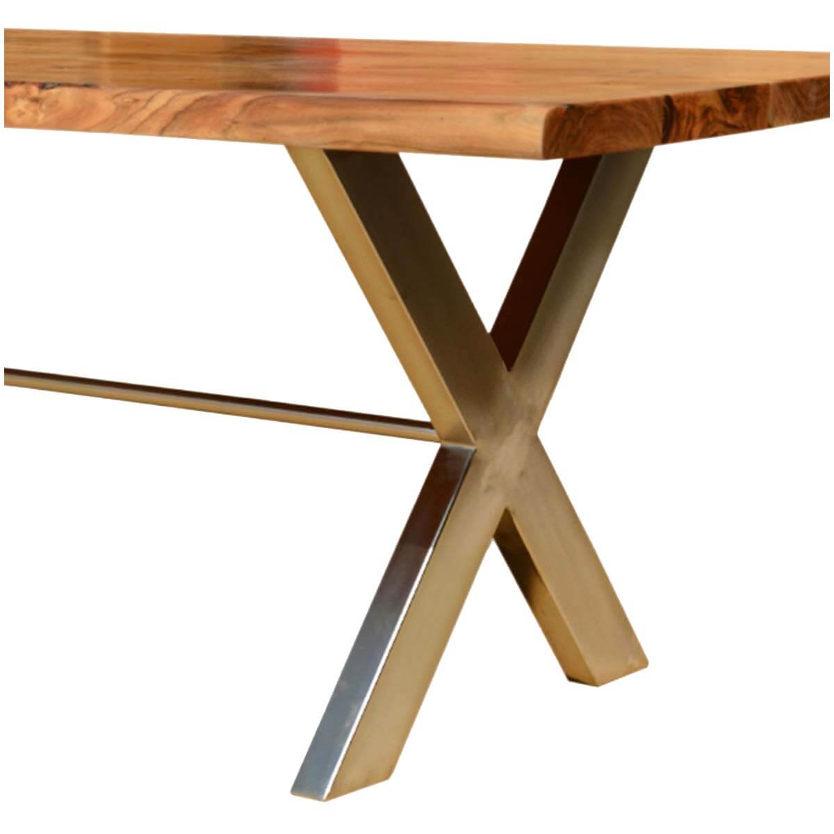 Industrial Cross Legs Solid Wood Live Edge Dining Table