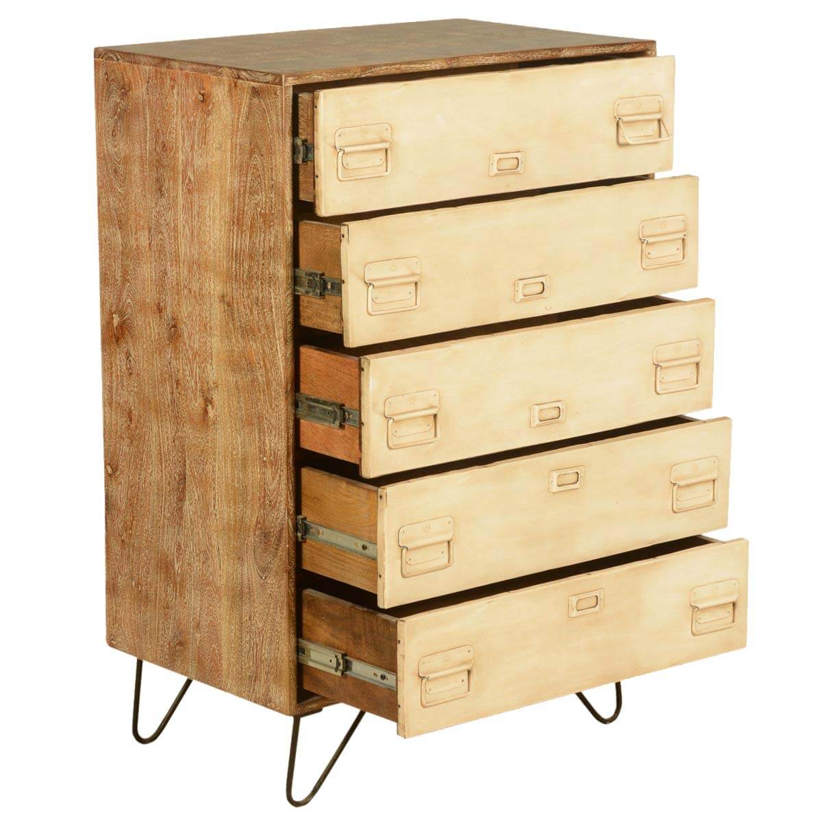 Holland Industrial File Cabinet Mango Wood 5 Drawer Dresser
