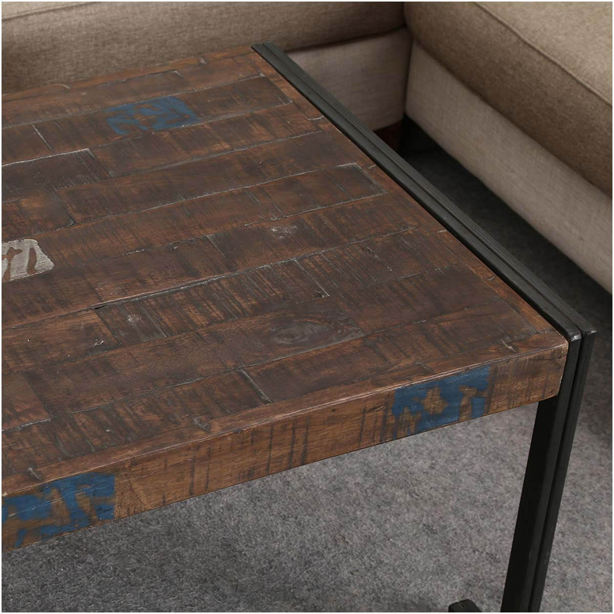 Philadelphia Reclaimed Wood Industrial Metal Frame Rustic Coffee Table