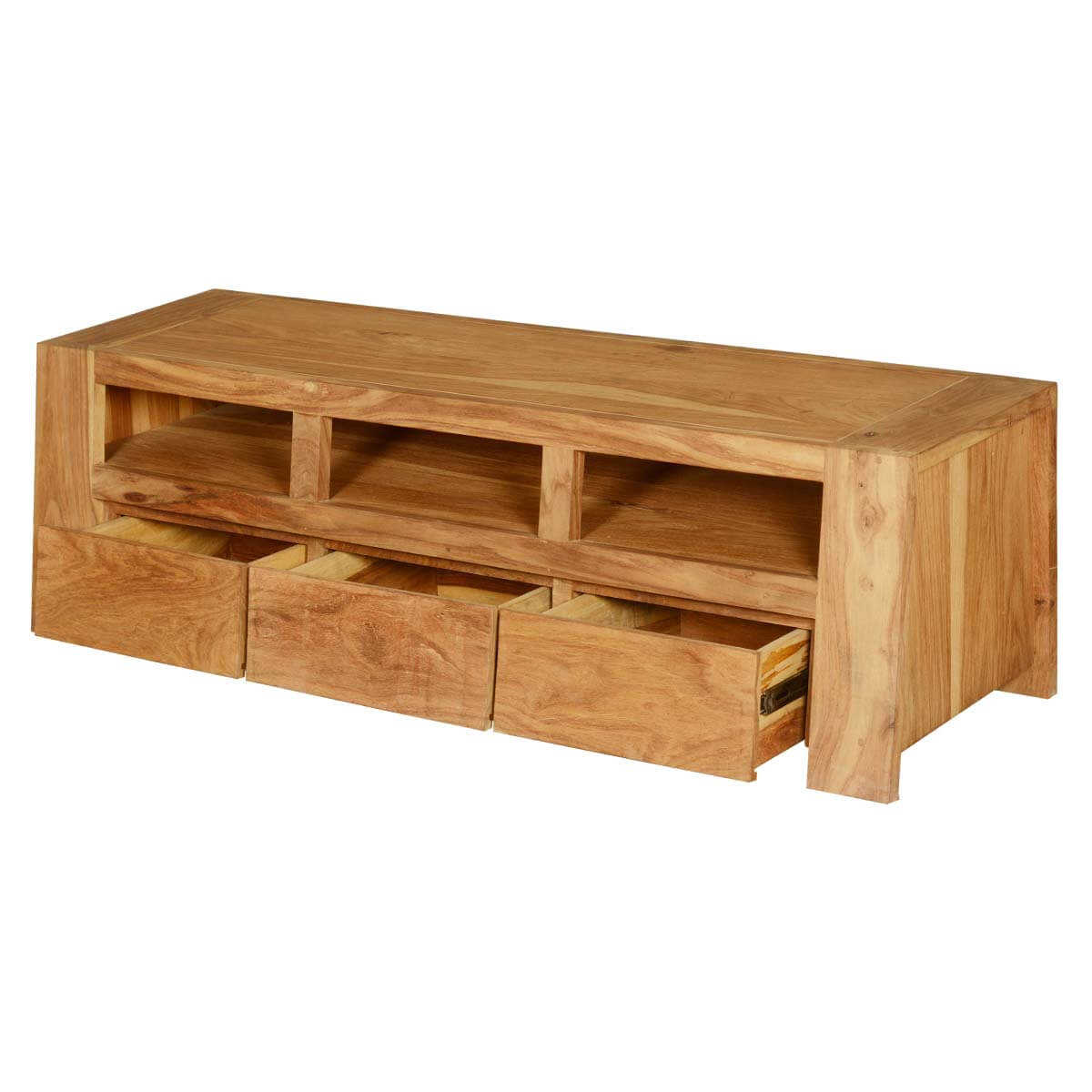 Mesa Contemporary Teak Wood 3 Drawer TV Media Stand