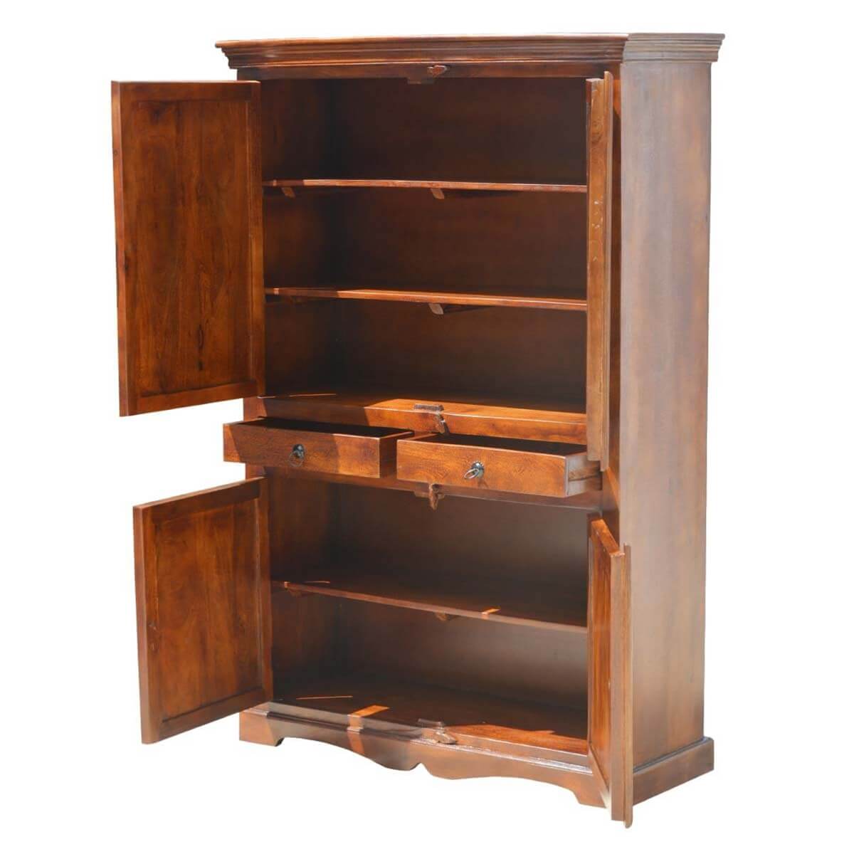 Shaker Classic Solid Mango Wood Large Tv Armoire With Shelves & Drawer 400