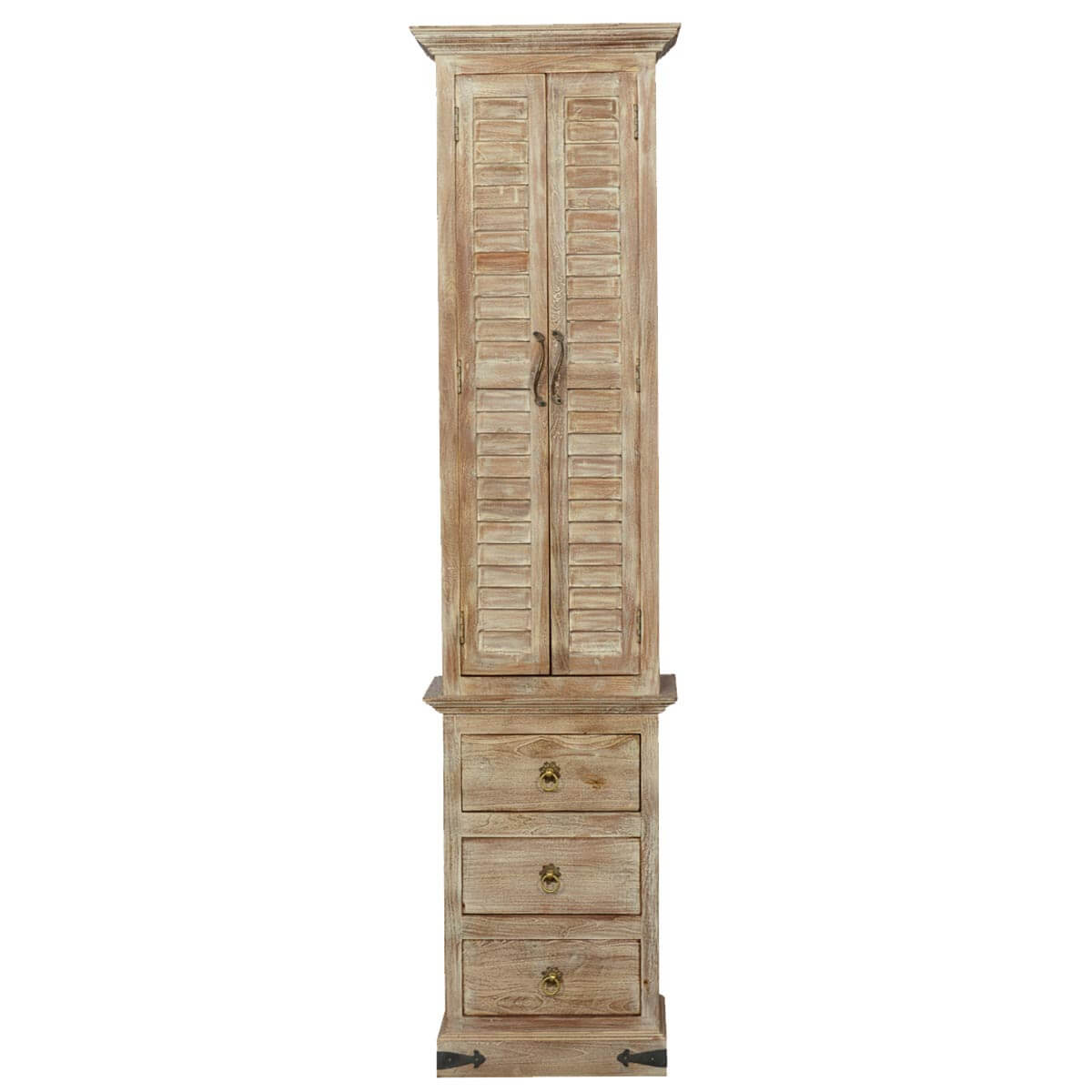 Winter White Shutter Door Rustic Mango Wood Tall Narrow Armoire