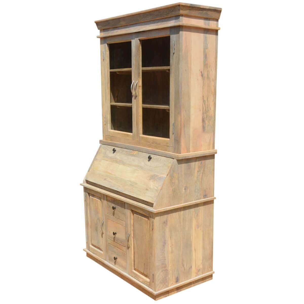Drop Front Secretary Desk With Hutch Made of Mango Wood