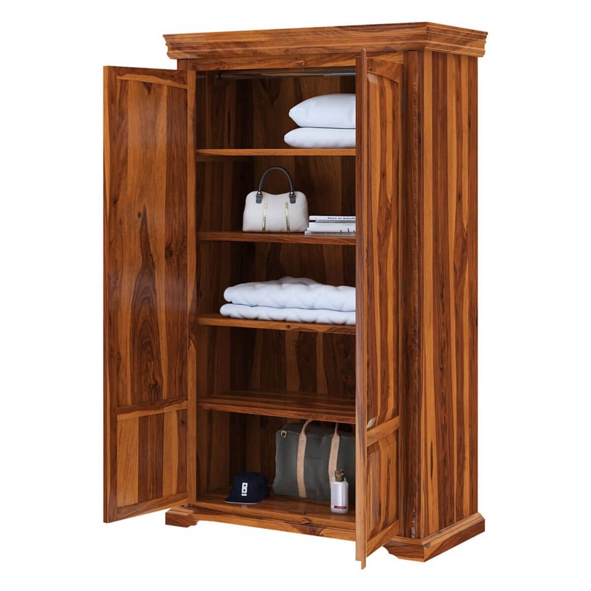 Empire Bedroom Rustic Solid Wood Large Armoire Wardrobe With Shelves