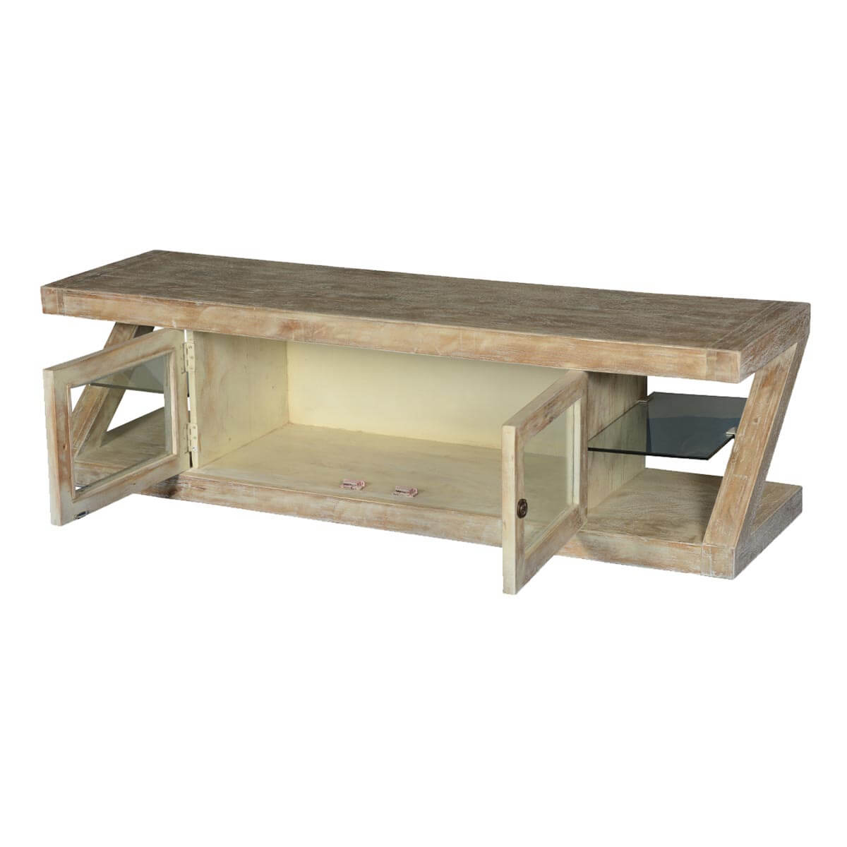 Contemporary Frosted Z Mango Wood TV Console Media