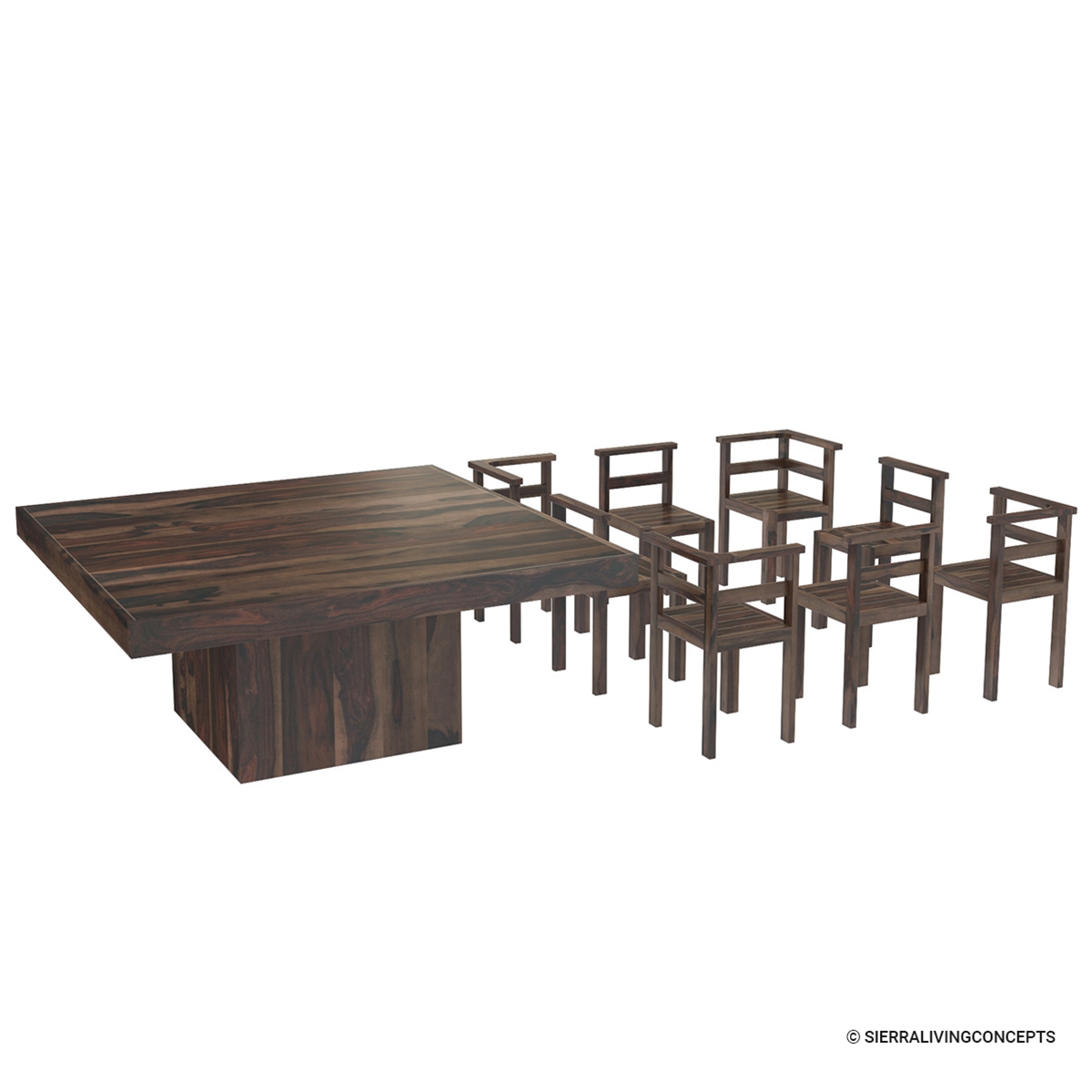 Modern Rustic Solid Wood 64" Square Pedestal Dining Table & 8 Chairs
