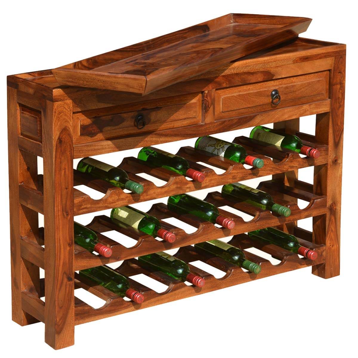 Deluxe Solid Wood 2 Drawer Wine Rack Console Table