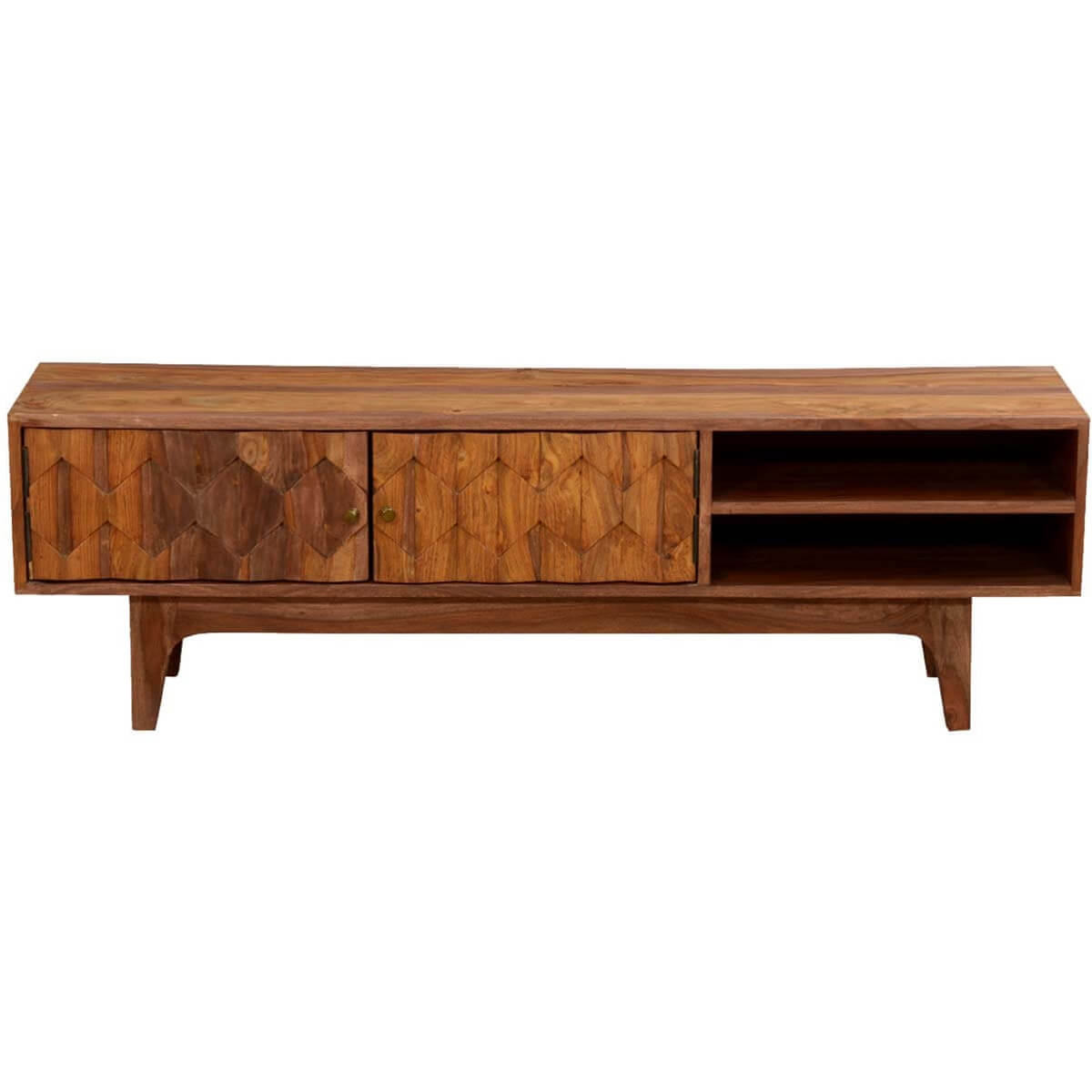 Emelia Carved Diamonds Rustic Solid Wood Modern TV Stand Media Console