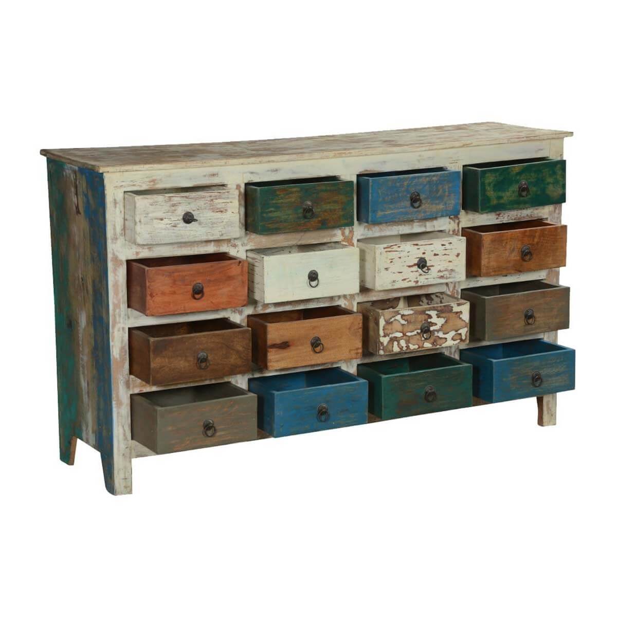 Rustic Earth Tones Mango Wood 16 Drawer Standard Horizontal Dresser