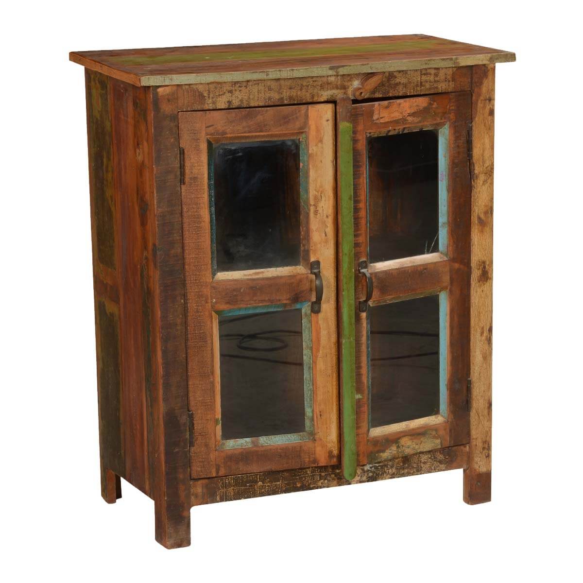 Melrose Rustic Reclaimed Wood Glass Door Floor Cabinet