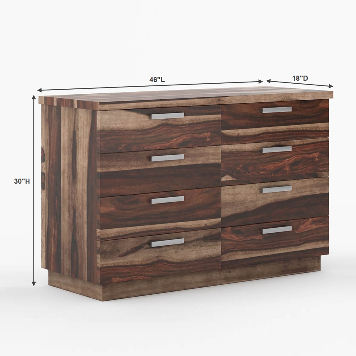 Hampshire Rustic Solid Wood Modern Bedroom Dresser With 8 Drawers