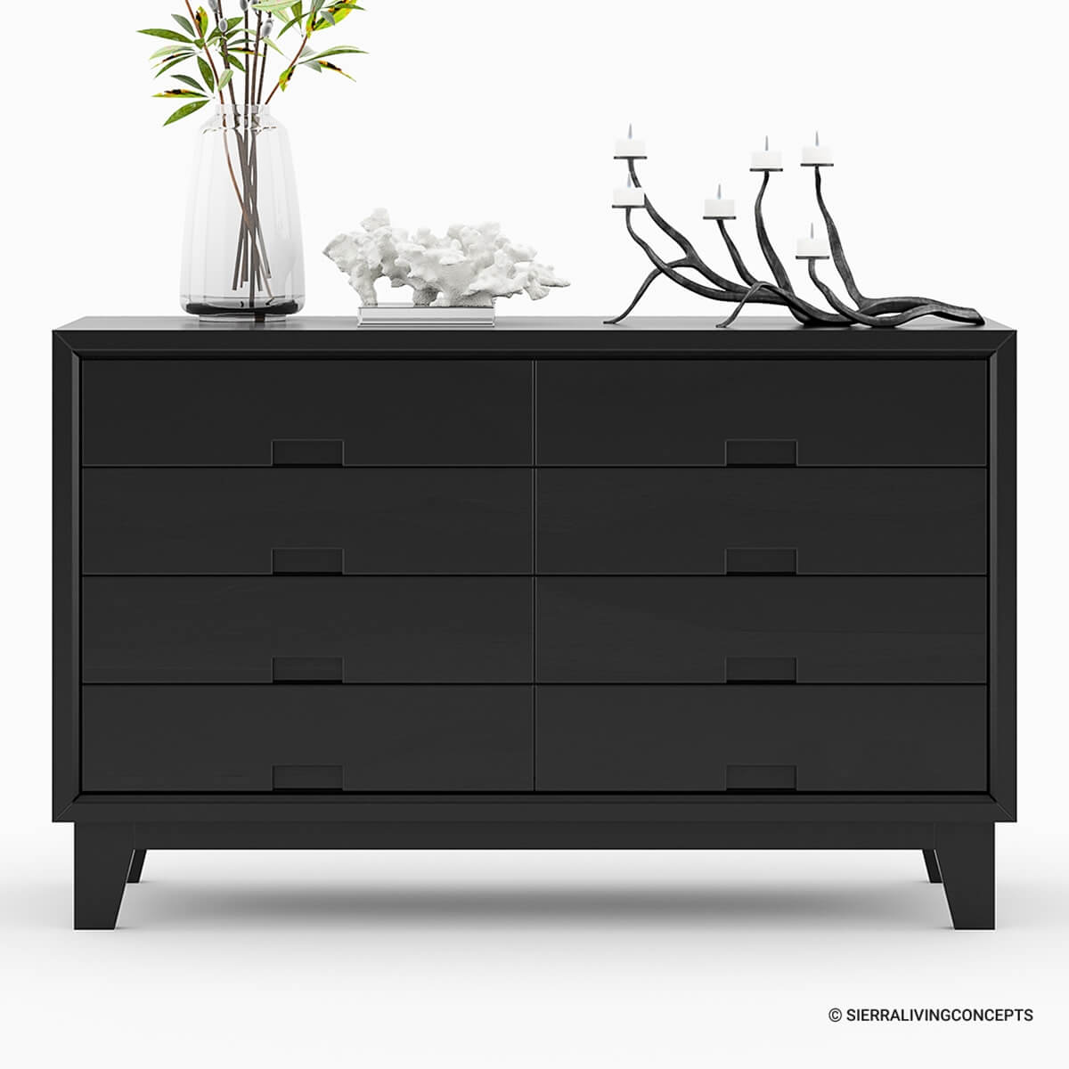 Modern Simplicity Solid Wood Black Bedroom Dresser With 8 Drawers
