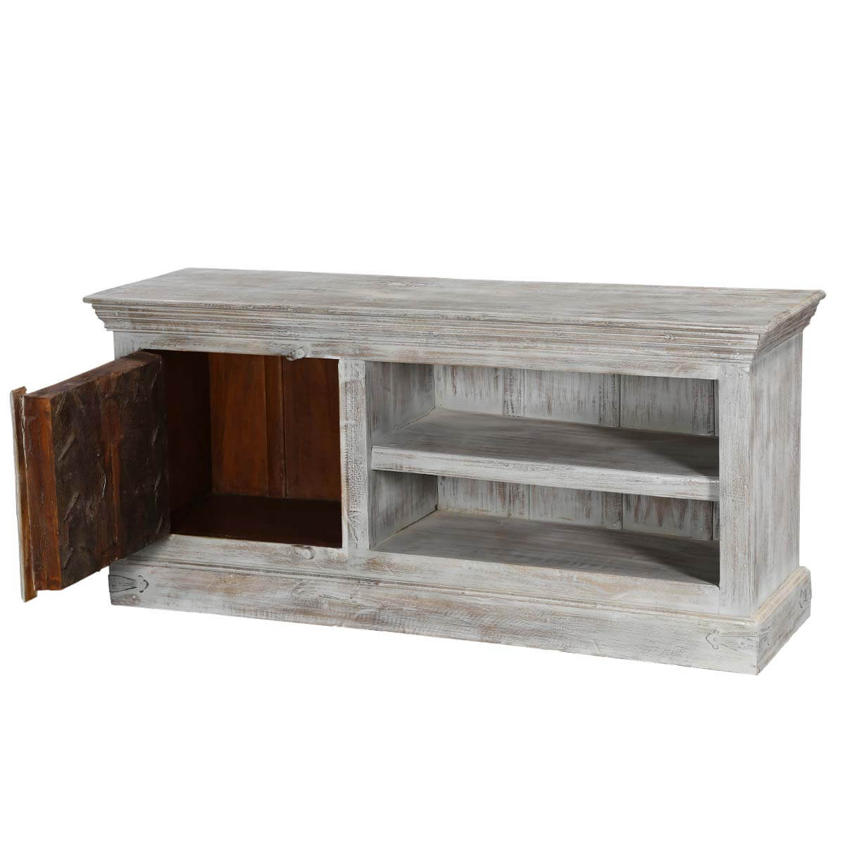 Palazzo 59" Rustic Handcrafted Solid Wood Media Storage Console