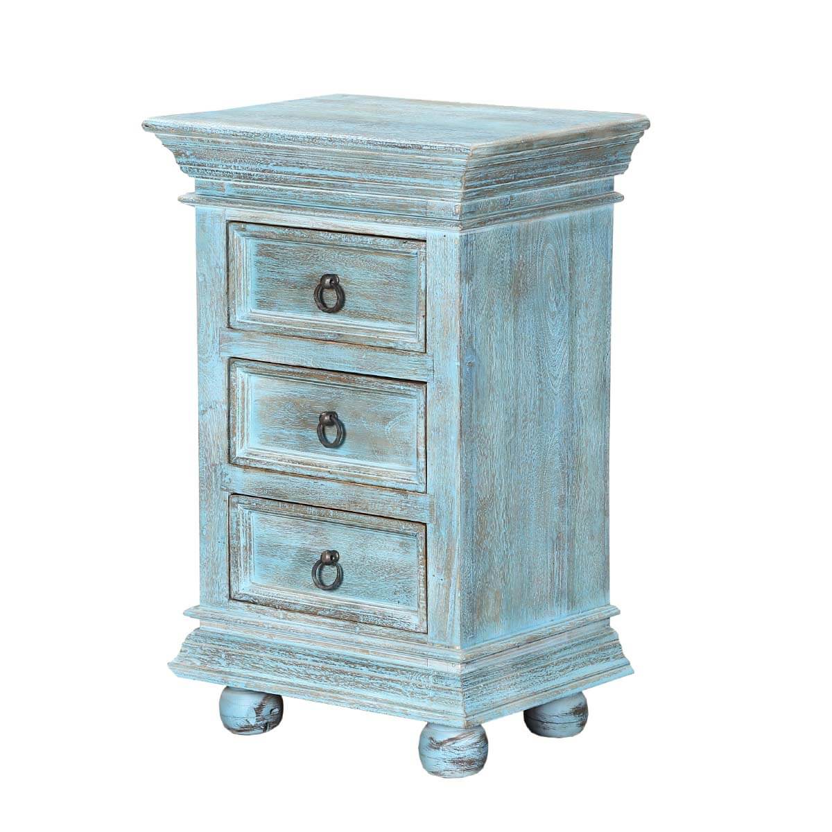 Oklahoma Farmhouse Mango Wood Blue 3 Drawer Nightstand