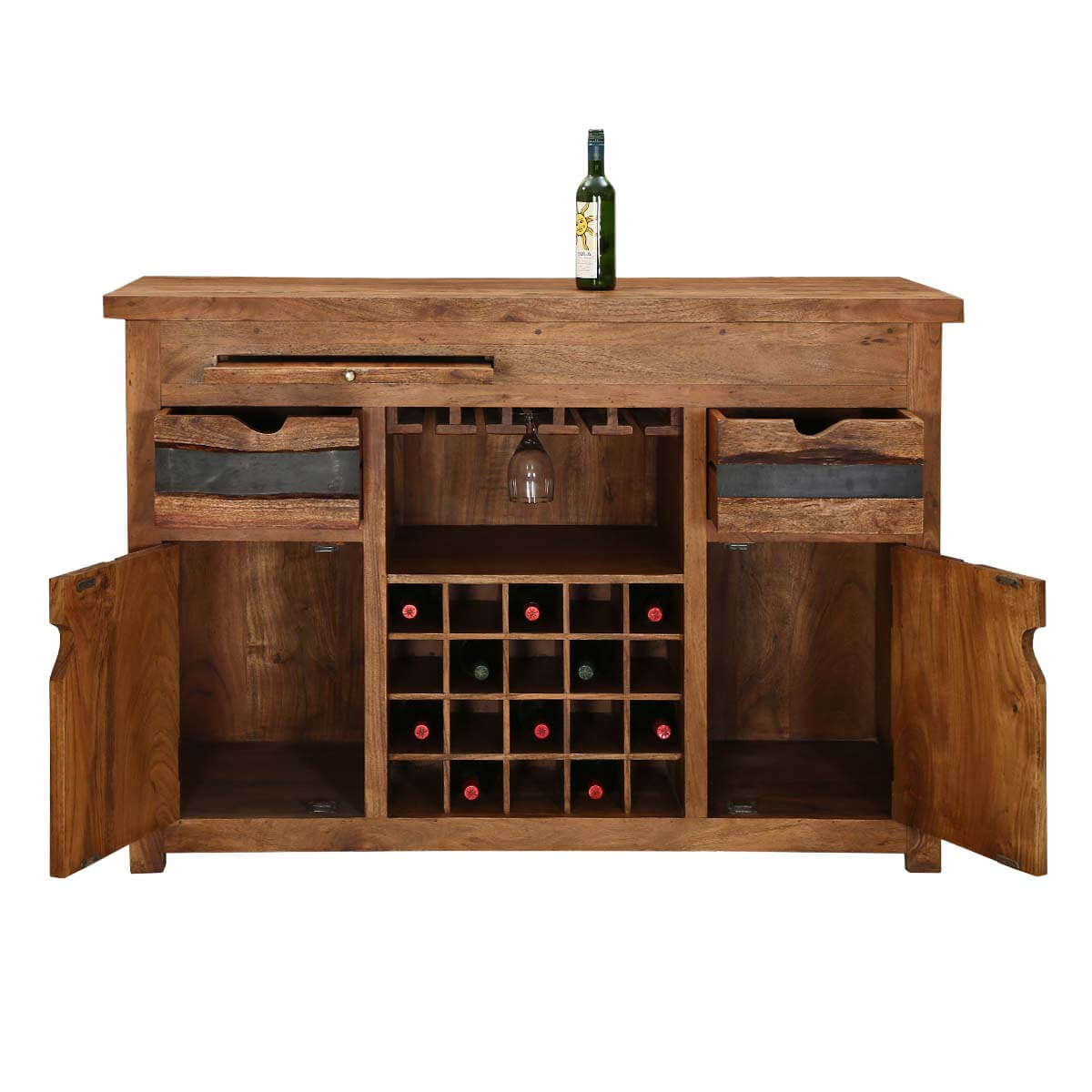 Modern Pioneer Acacia Wood Live Edge Home Bar Buffet