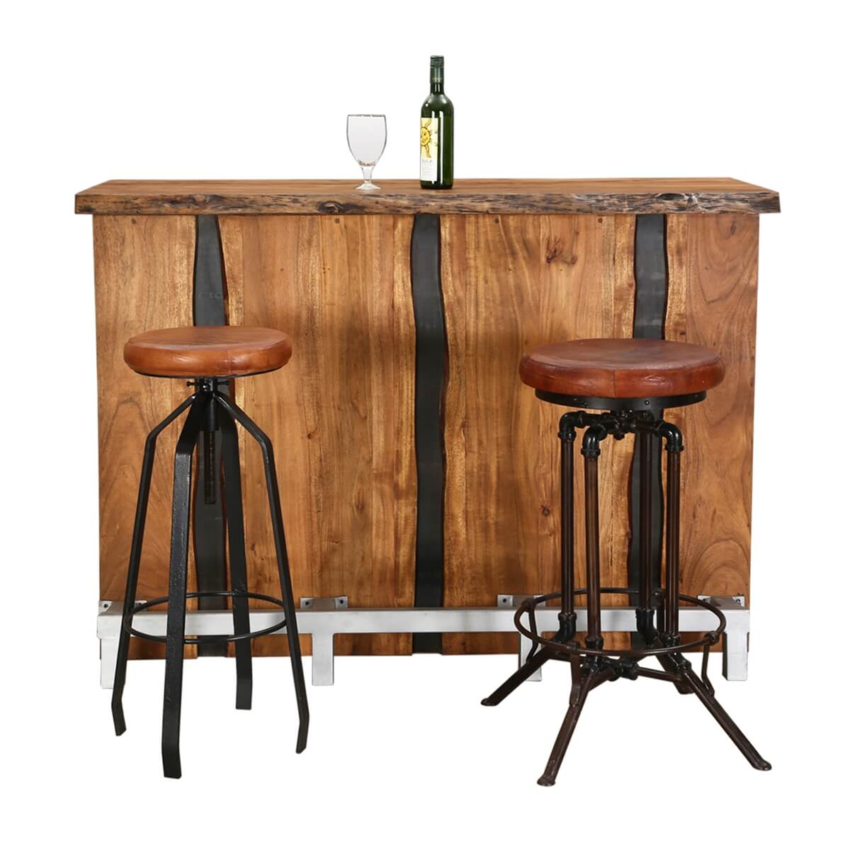 Modern Pioneer Acacia Wood Live Edge Home Bar Buffet