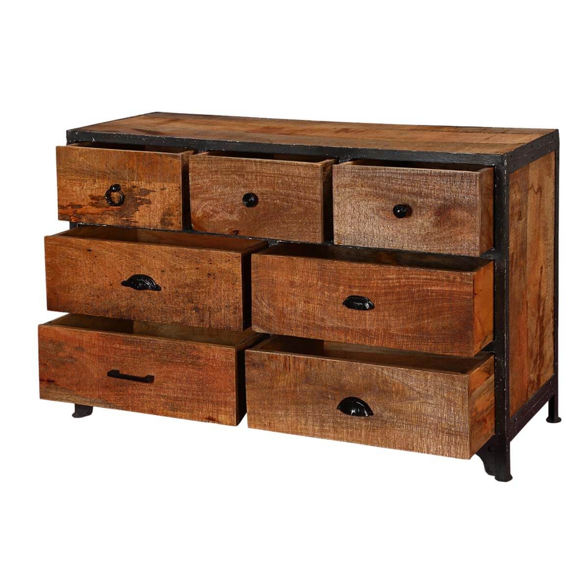Noble Industrial Mango Wood 7 Drawer Standard Horizontal Dresser