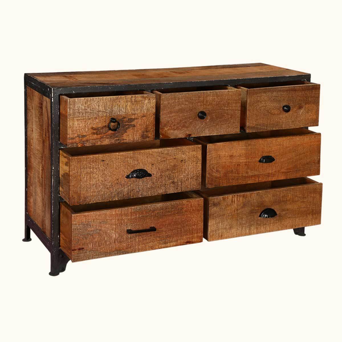 Noble Industrial Mango Wood 7 Drawer Standard Horizontal Dresser