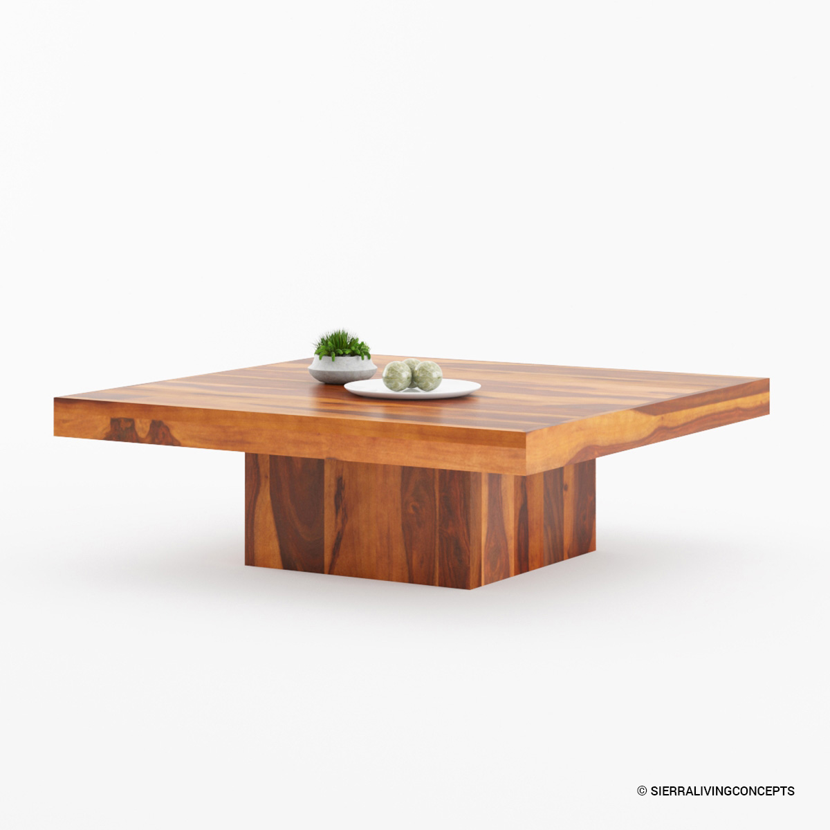 Brocton Rustic Solid Wood Large Square Coffee Table With Pedestal