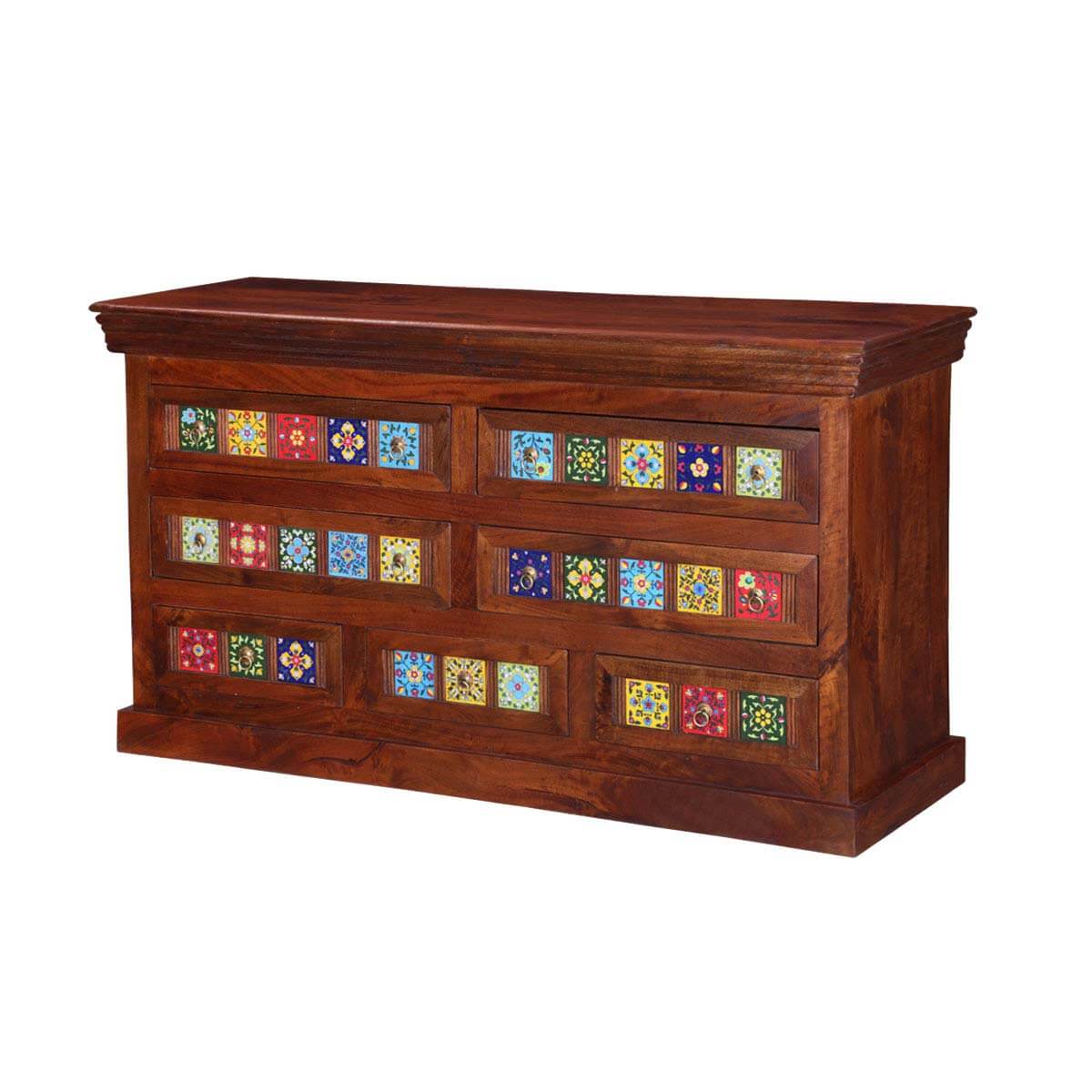 Mallorca Floral Tiled Solid Wood 7 Drawer Standard Horizontal Dresser