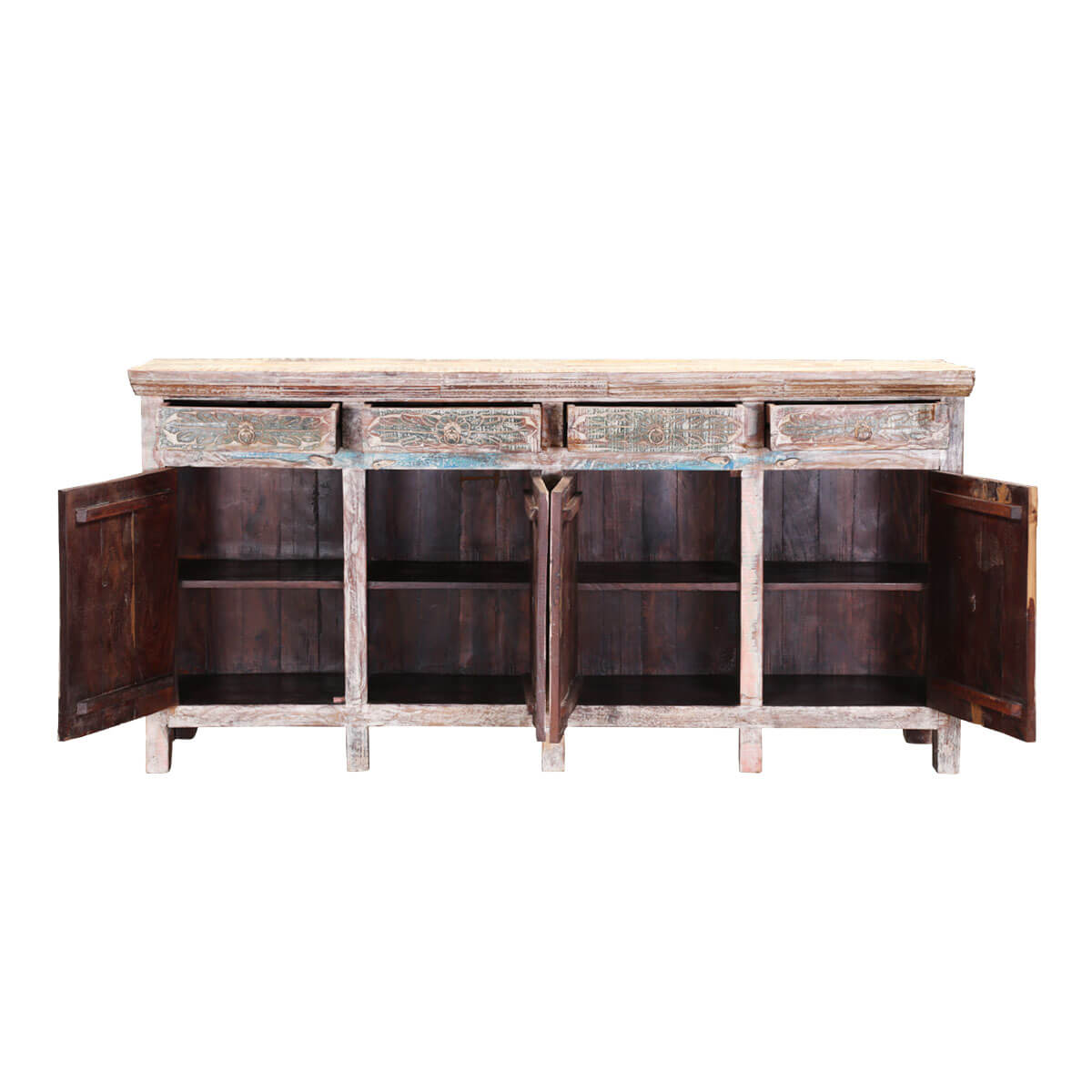 Arvada Primitive Rustic Reclaimed Wood 4 Drawer Large Sideboard