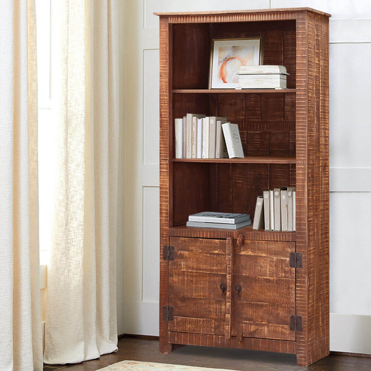 Morgantown 3 Open Shelf Rustic Solid Wood Bookcase Hutch