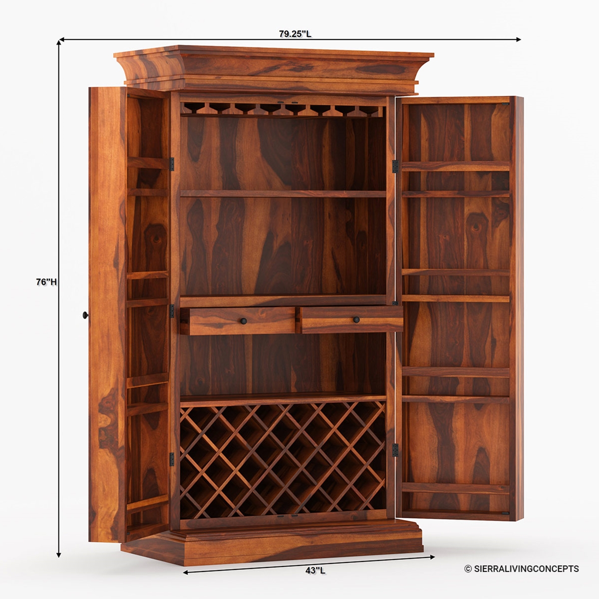 Ohio Rustic Solid Wood Tall and Large Wine Bar