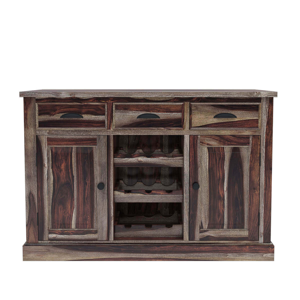 Hosford Rustic Solid Wood Bar Buffet with Wine Display Rack