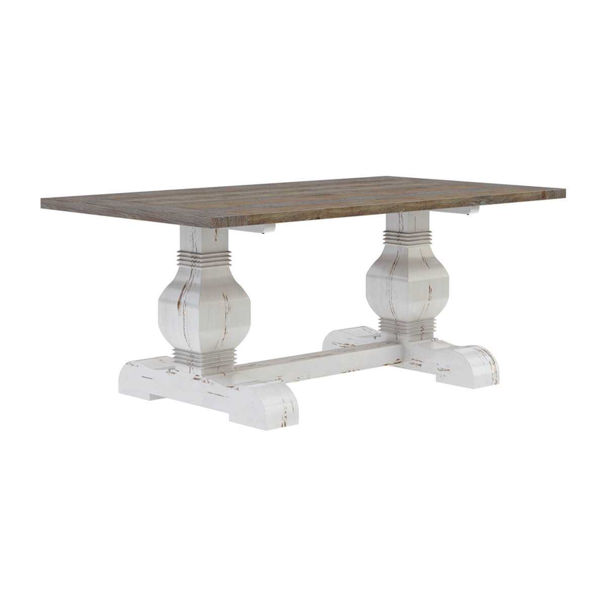 Greenville Two Tone Teak Wood Trestle Pedestal Dining Table