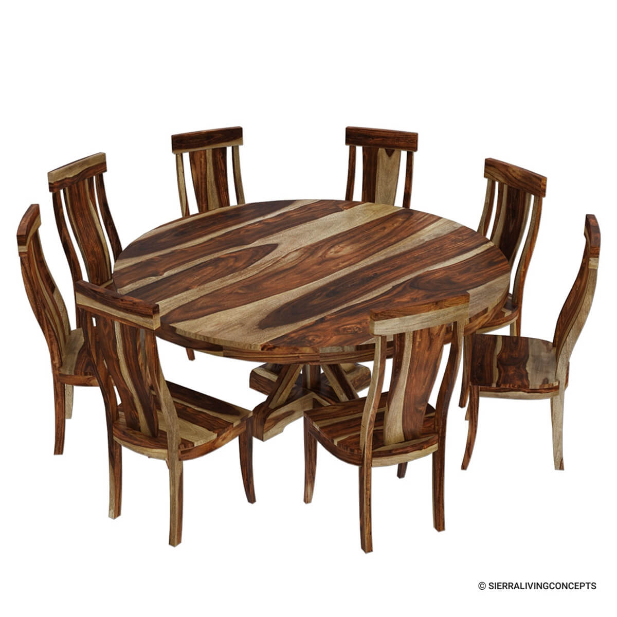 Bedford Rustic Solid Wood X Pedestal 10 Piece Round Dining Room Set