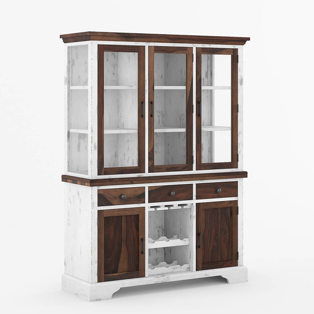 Illinois Modern Two Tone Solid Wood Glass Door Large Kitchen Hutch