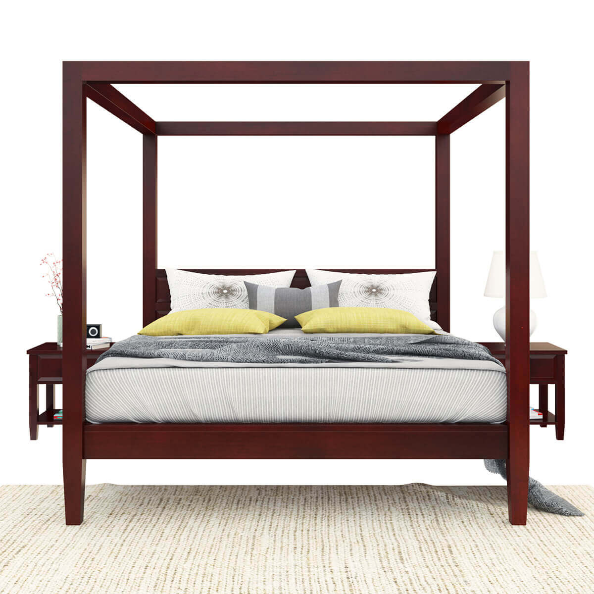 Henderson Transitional Solid Mahogany Wood Platform Canopy Bed