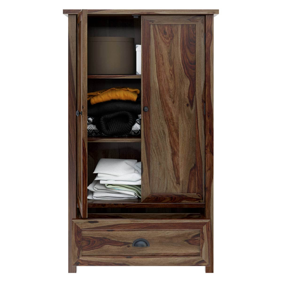 Kivalina Rustic Solid Wood Armoire Closet With Shelves And Drawer
