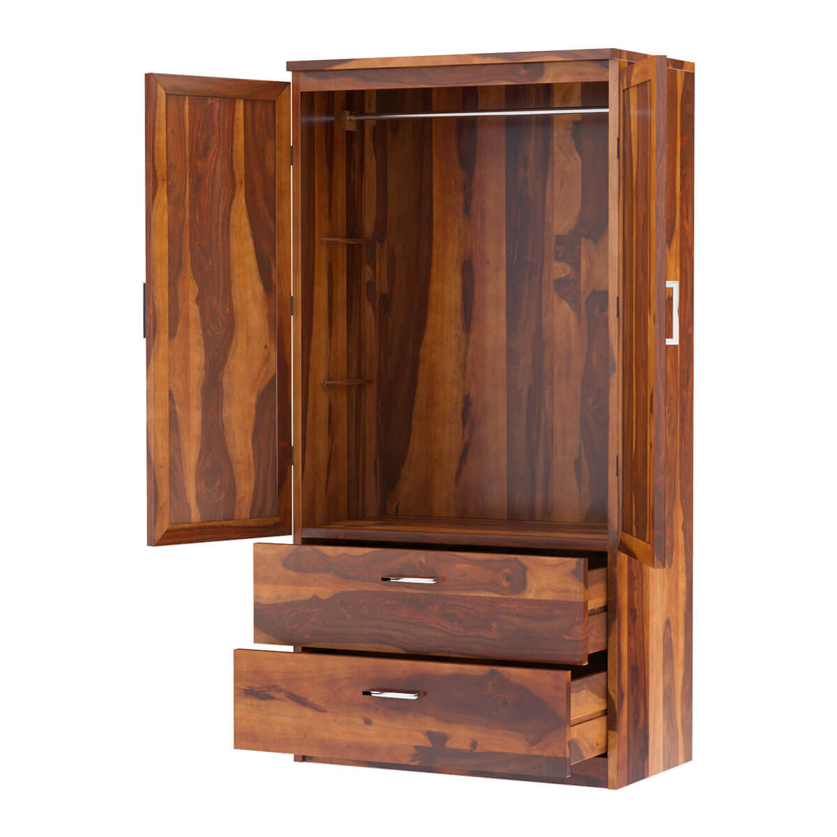 Caspian Rustic Solid Wood Wardrobe Clothing Armoire With Shelves