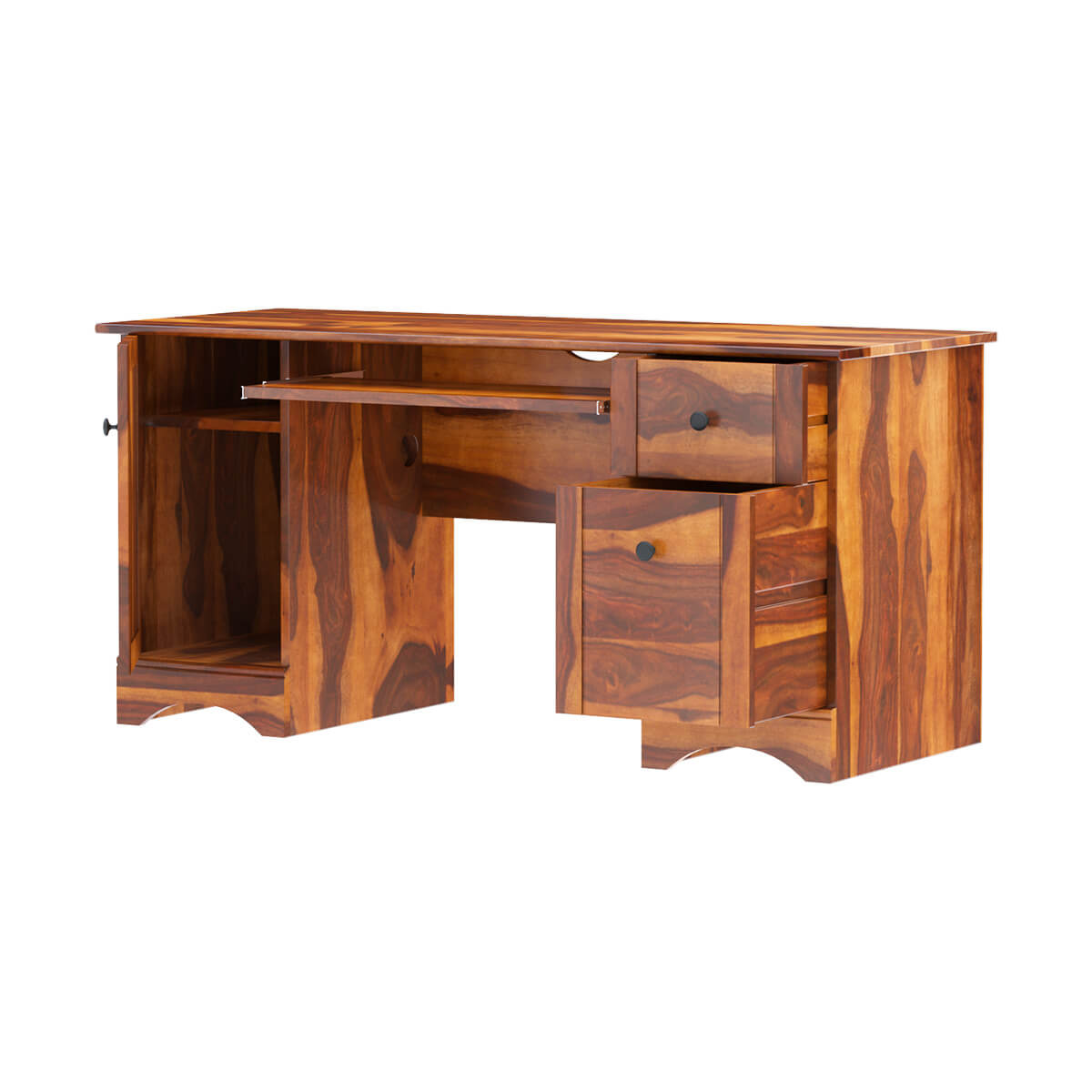 Gisela Solid Wood Computer Desk With Wooden Keyboard Tray