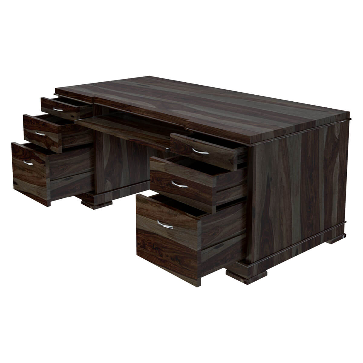 Blanford Modern Solid Wood Office Executive Desk With Keyboard Tray