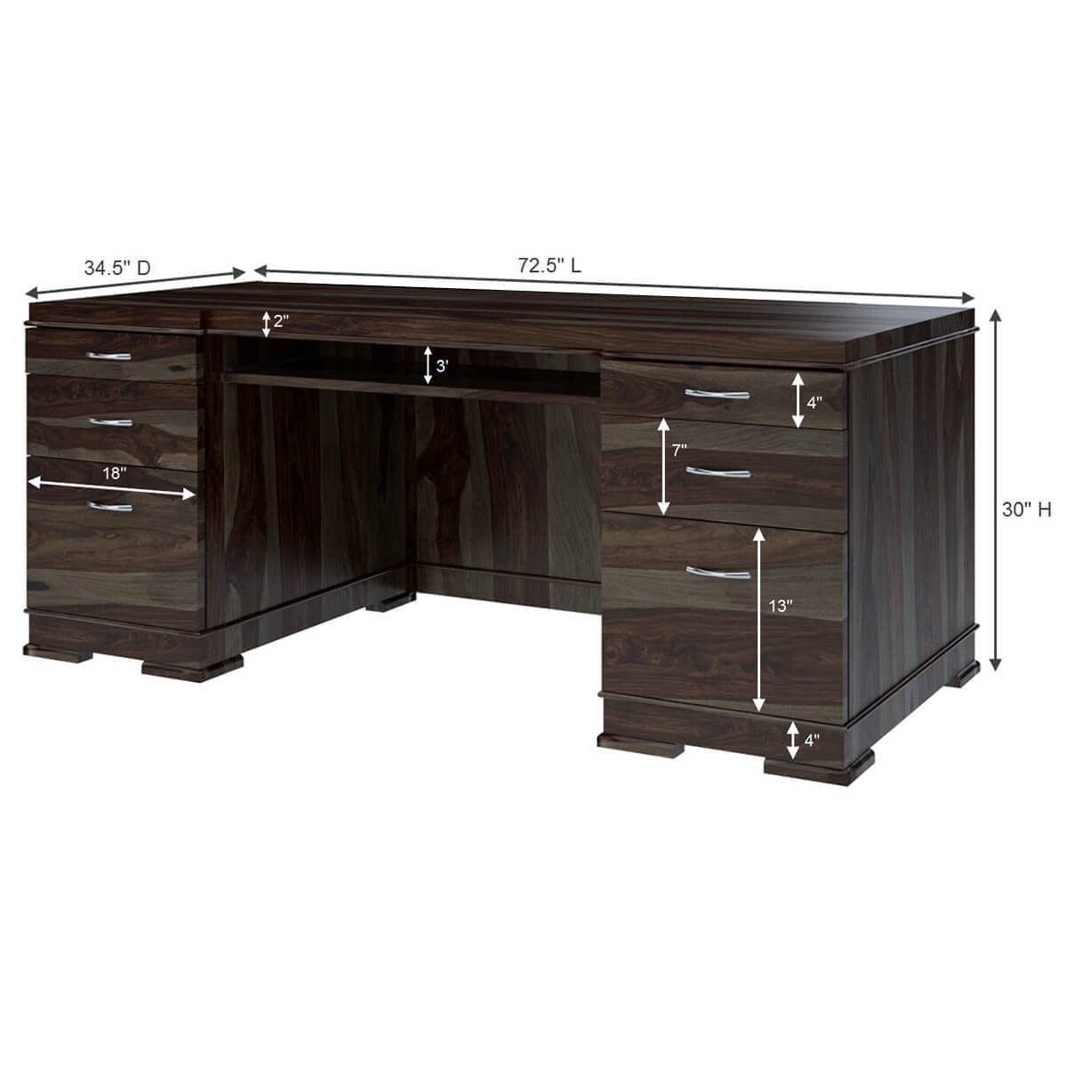 Blanford Modern Solid Wood Office Executive Desk With Keyboard Tray