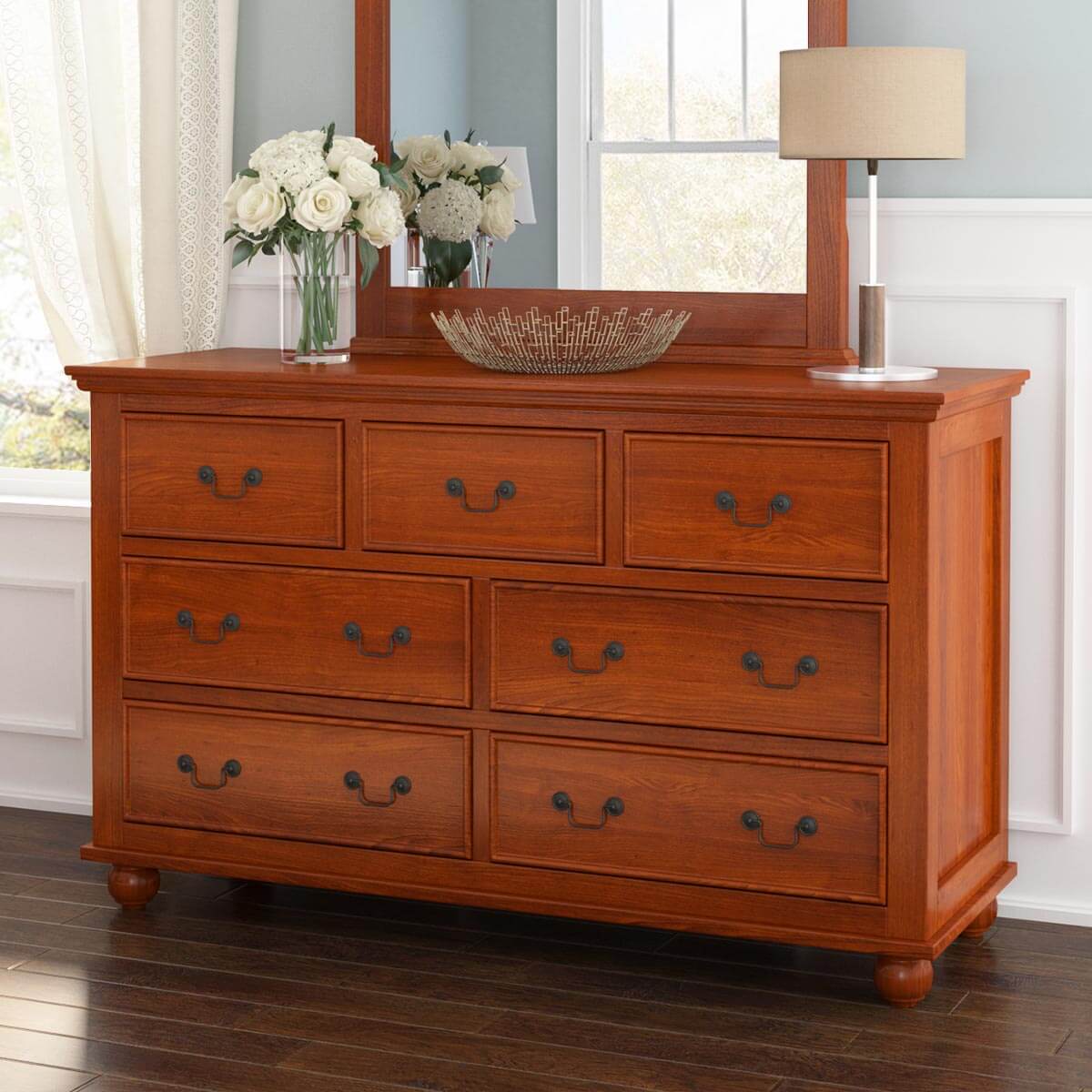 Delanson Mahogany Wood 7 Drawer Double Dresser