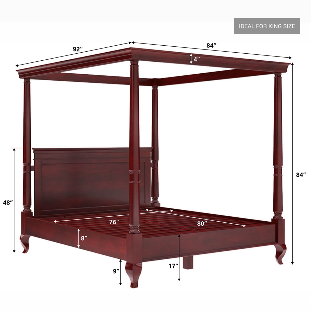 Cayuta Traditional Style Solid Mahogany Wood Platform Canopy Bed