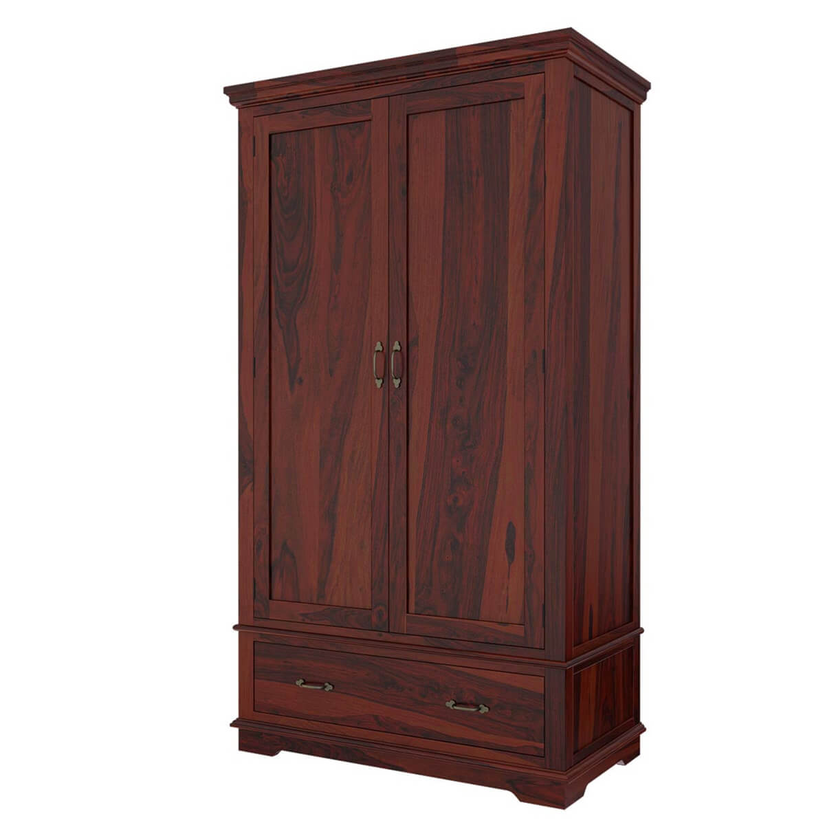 Modesto Rustic Wood Large Wardrobe Armoire With Shelves And Drawer